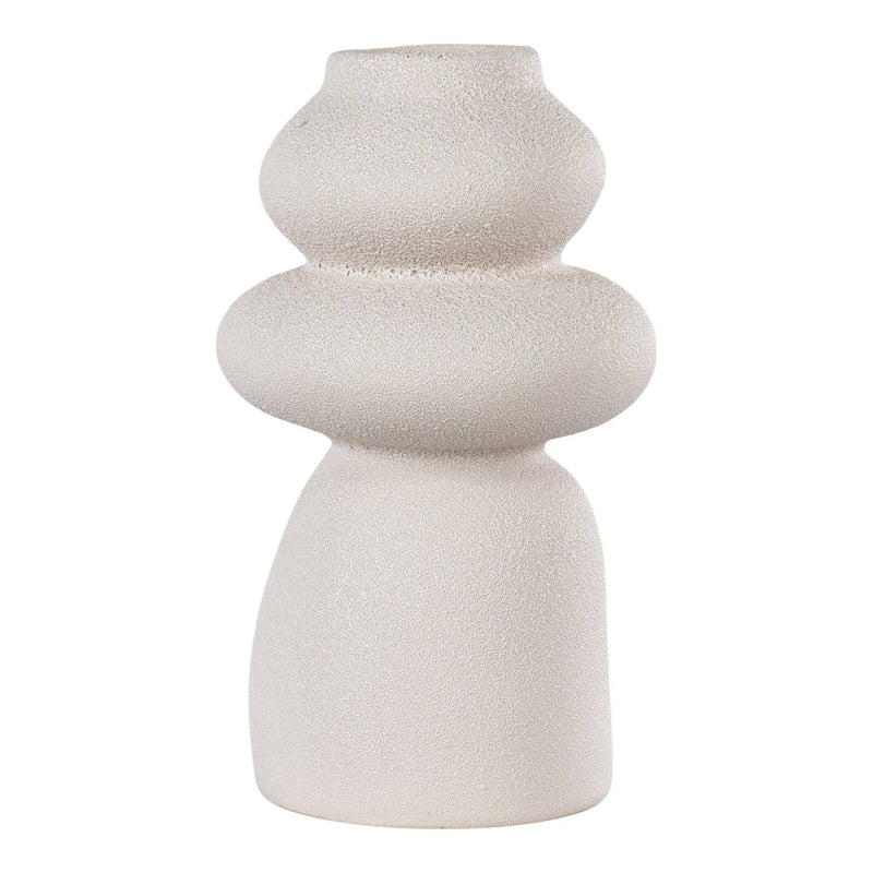 Deko Vase Beige aus Keramik, rund mit Maßen Ø 14,5 x 26,5 cm, moderne Skulptur für das Zuhause.