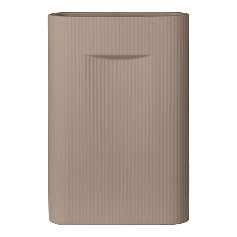 Deko Vase in Braun - Zylindrische Keramikvase mit elegantem, geripptem Design für moderne Wohnakzente.