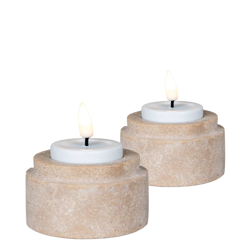Teelichthalter Travertin – 2er-Set, aus Travertin (Naturstein) in Beige
