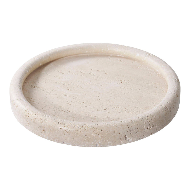 Deko-Tablett Travertin – Naturbeige, Ø 25,5 cm, aus Travertin (Naturstein)