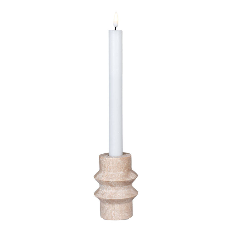 Kerzenhalter Travertin – Geriffelt, Ø 7 cm, aus Travertin (Naturstein) in Beige-Braun