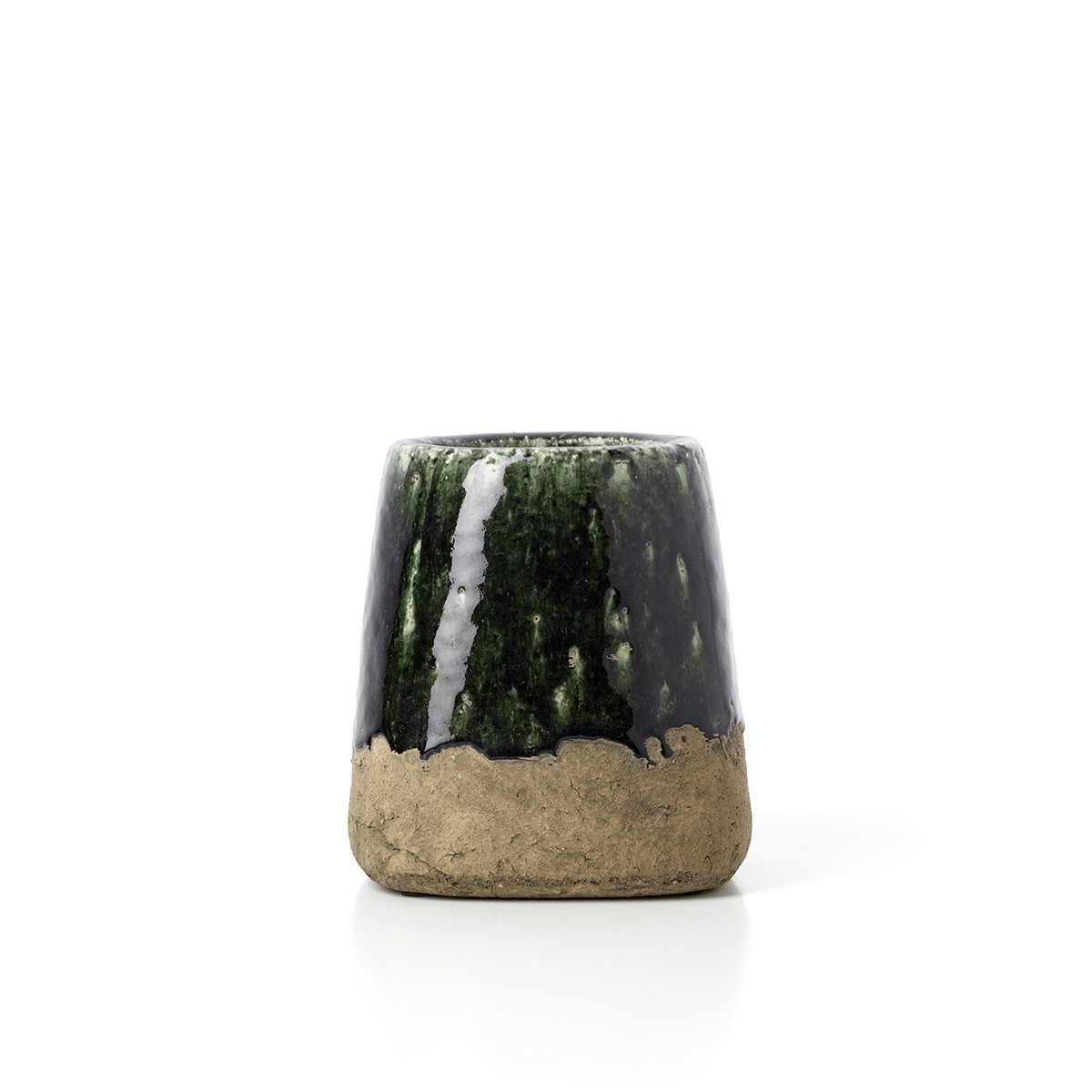Übertopf The Moss – Konisch, Betongrün, Größe S, aus Steingut mit Beton-Optik