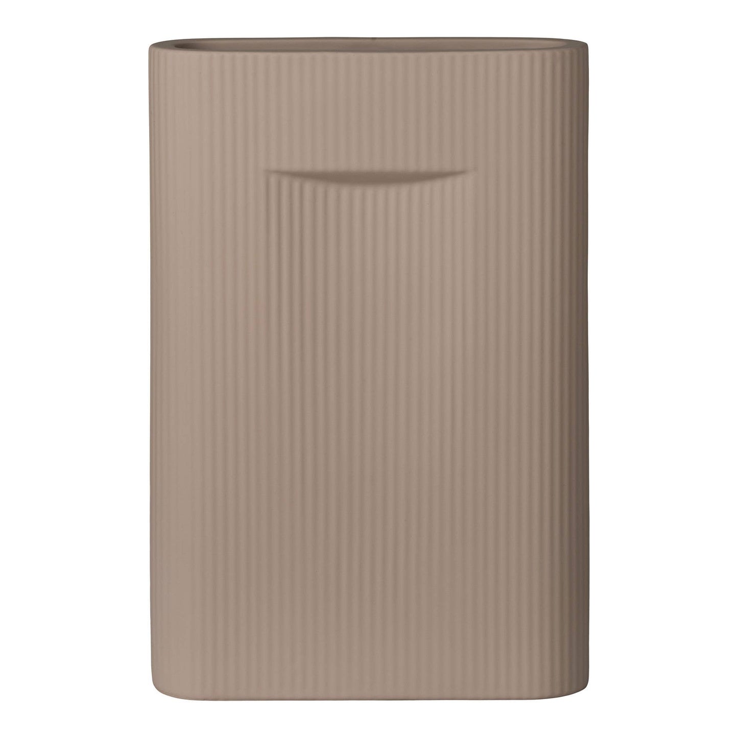 Deko Vase in Braun - Zylindrische Keramikvase mit elegantem, geripptem Design für moderne Wohnakzente.