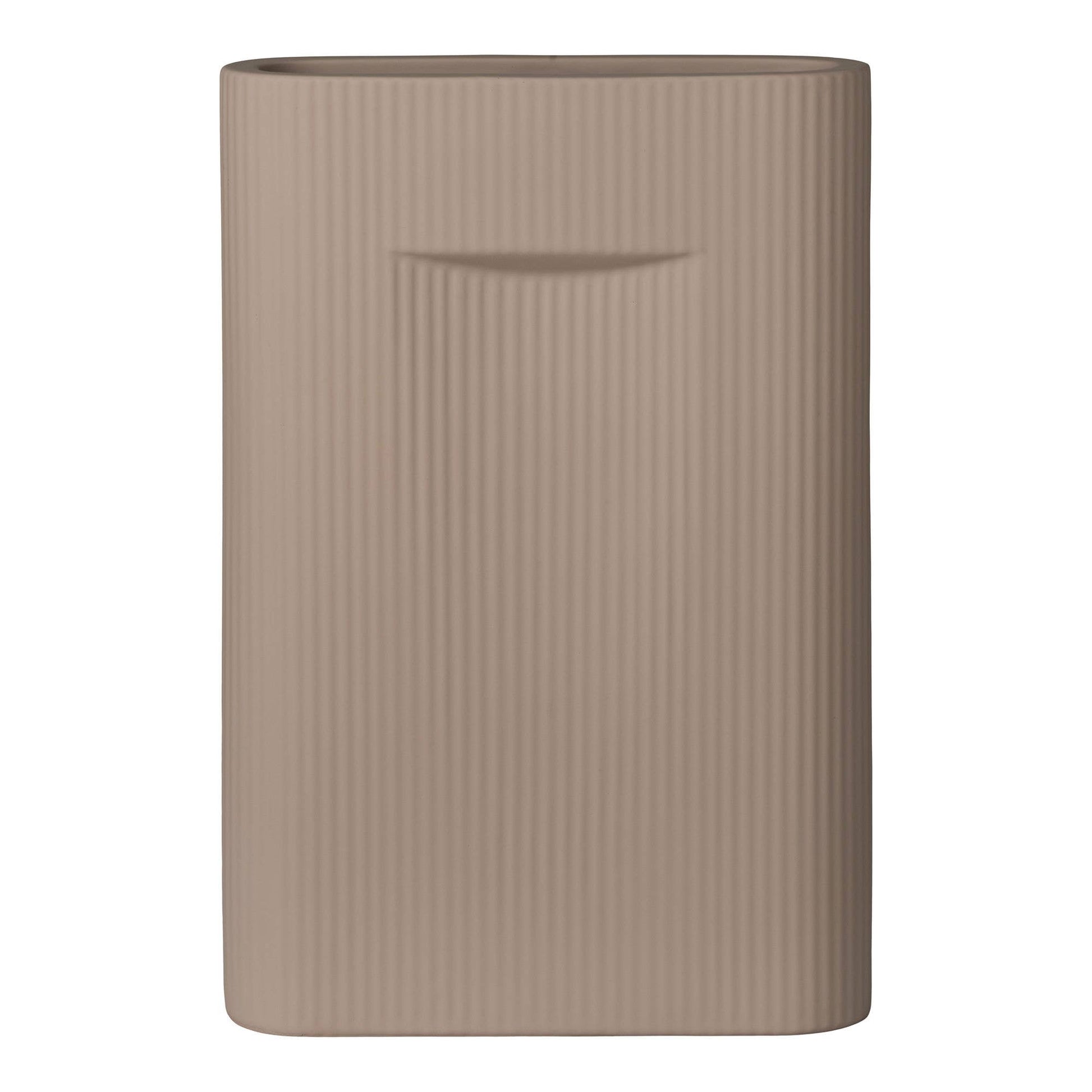 Deko Vase in Braun - Zylindrische Keramikvase mit elegantem, geripptem Design für moderne Wohnakzente.