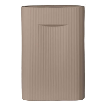 Deko Vase in Braun - Zylindrische Keramikvase mit elegantem, geripptem Design für moderne Wohnakzente.