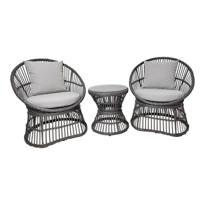 Lounge-Set Natal – Rattan Grau, inkl. Kissen, aus Rattangeflecht