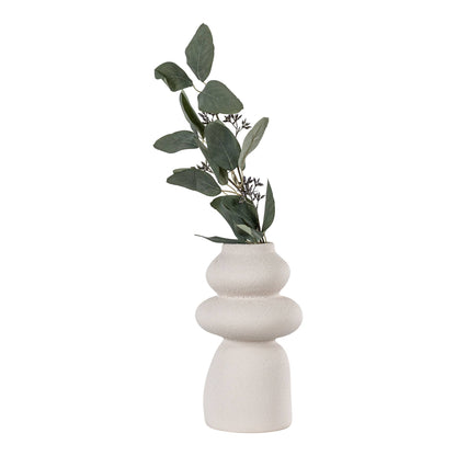 Deko Vase Beige aus Keramik mit Pflanzen, rund, Ø 14,5 x 26,5 cm, dekorativ und modern.